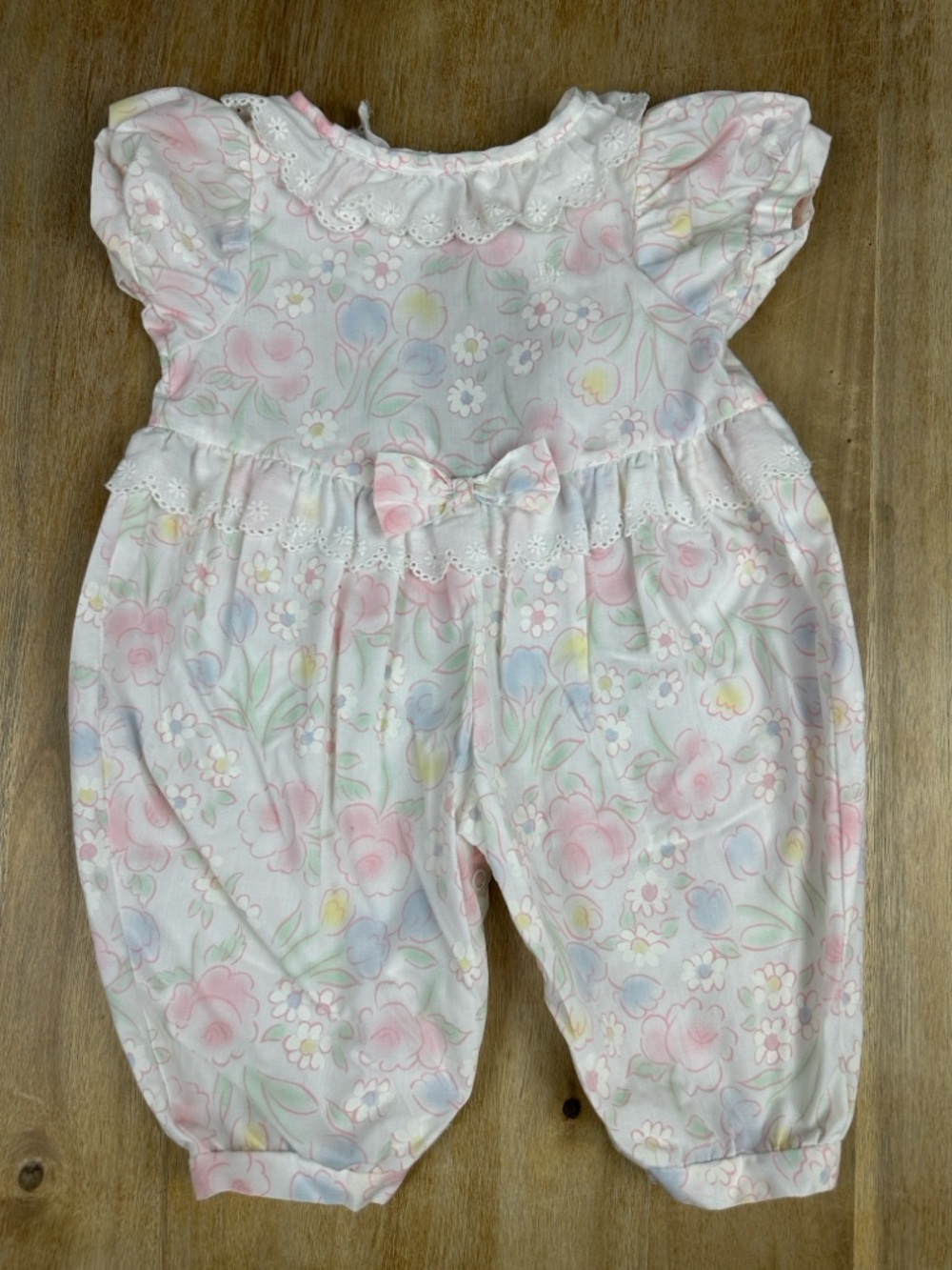 Vintage Baby Dior Pastel Floral Romper for Baby Girl - Pink Multicolor
